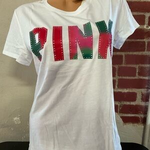 PINK Victoria's Secret White Tee with Multicolor Graphic